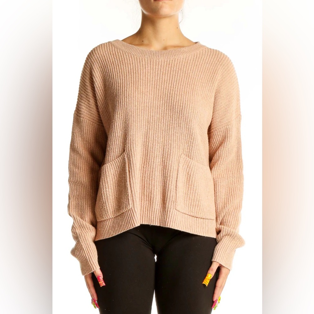 MADEWELL Beige Ribbed Knit Sweater with Pockets S